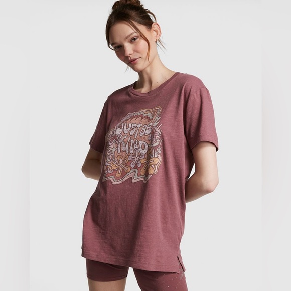 VS Pink SET Just Be Kind Graphic Tee & Morning Rose Shine Cotton Biker Shorts - Picture 11 of 13